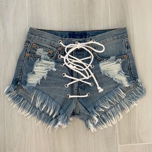 Runwaydreamz Studded Lace-Up Cut-Off Shorts